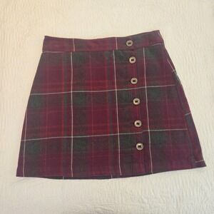 Aventura‎ Plaid Flannel Skirt Button Front 100% Cotton Maroon Burgandy 10